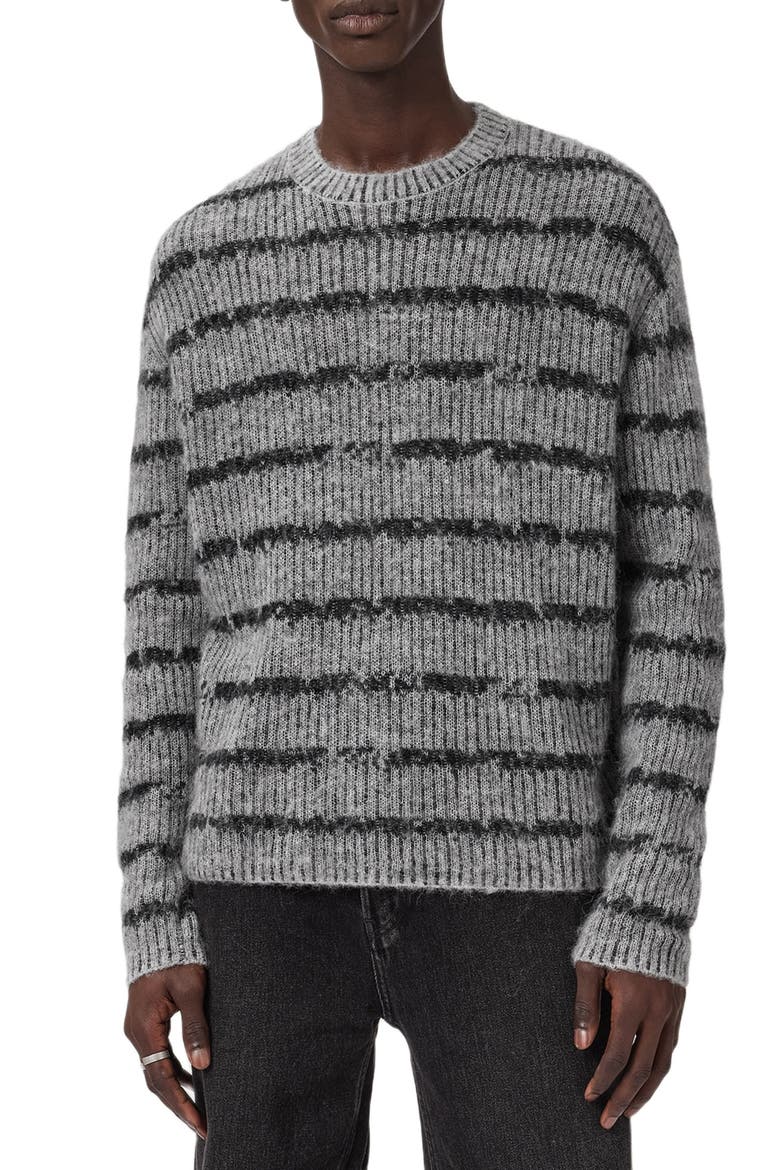Dissolved Stripe Crewneck Sweater, Main, color, GREY/ BLACK