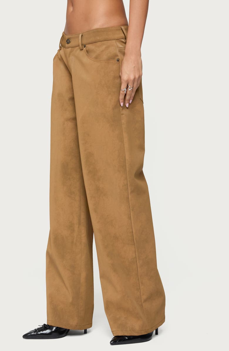 EDIKTED Stacey Low Rise Wide Leg Faux Suede Pants, Alternate, color, Brown