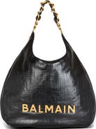 Balmain 1945 Soft Monogram Embossed Leather Hobo Bag