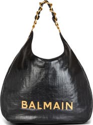 Balmain 1945 Soft Monogram Embossed Leather Hobo Bag