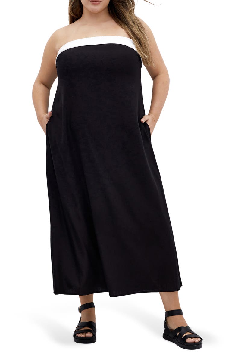 City Chic Lina Contrast Detail Strapless Dress, Main, color, Black