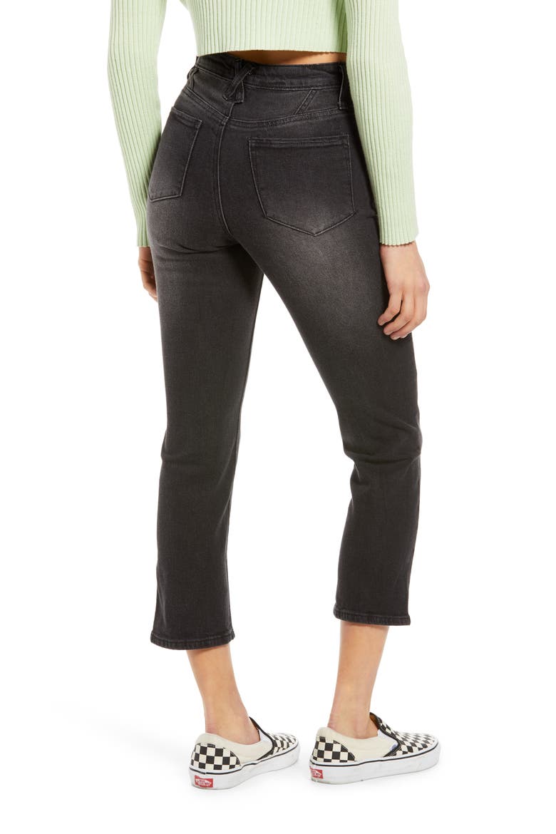 High Waist Crop Straight Leg Jeans, Alternate, color, BLACK WASH