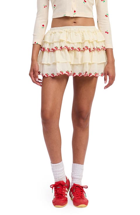 Embroidered Tiered Miniskirt
