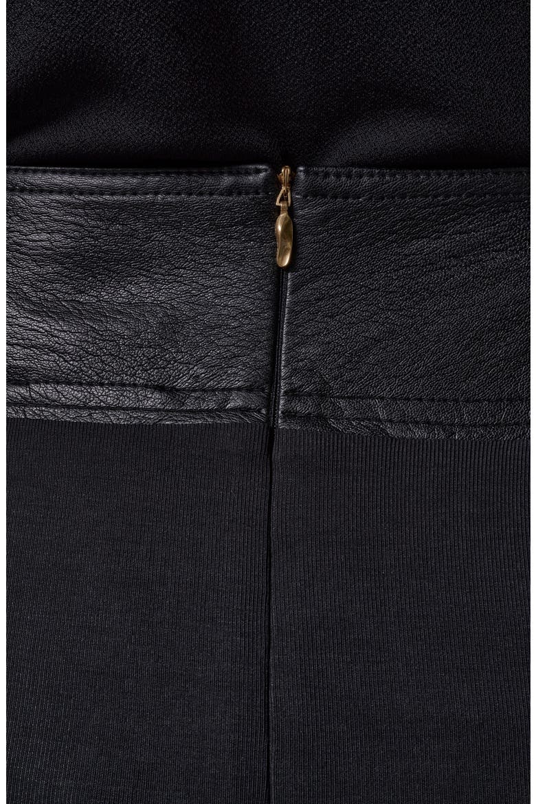 Faux Leather Trim Twist Midi Skirt, Alternate, color, BLACK