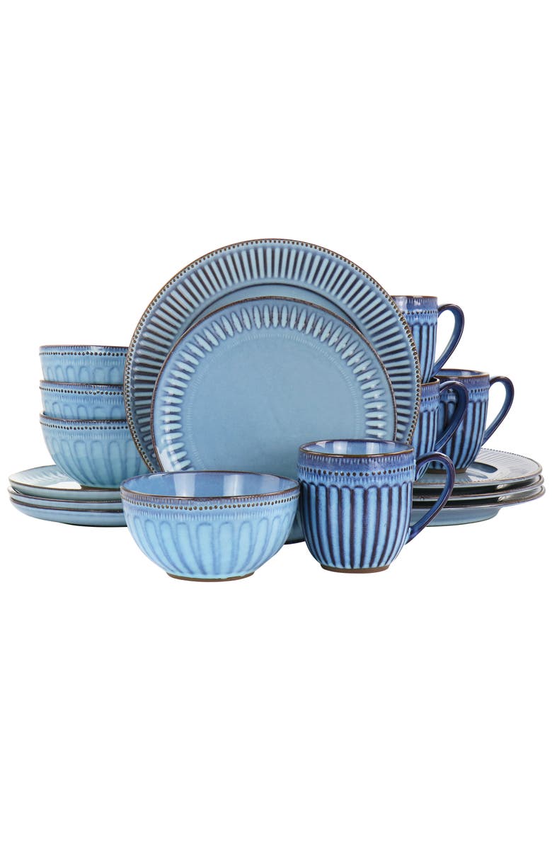 Gibson Elite Mendocino 16 Piece Stoneware Dinnerware Set, Main, color, Blue