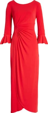 Connected Apparel Bell Sleeve Gathered Waist Gown