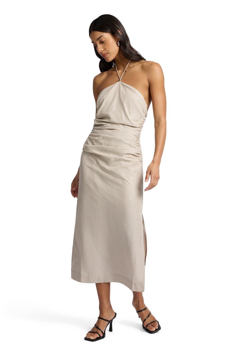 Ruched Halter Dress, Main, color, Tan/White