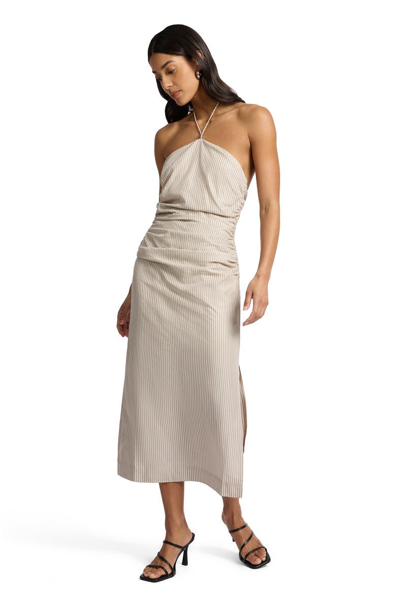 Onia Ruched Halter Dress, Main, color, Tan/White