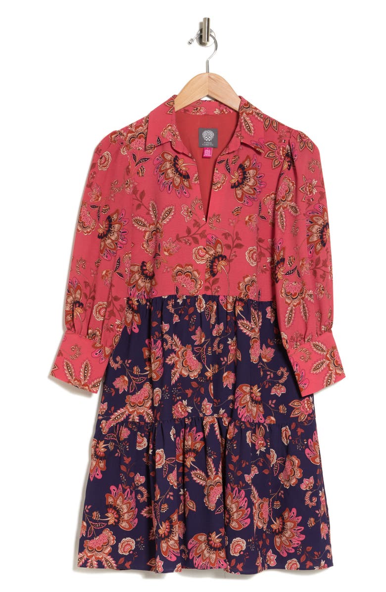 Vince Camuto Colorblock Long Sleeve Tiered Shirtdress, Alternate, color, Rose