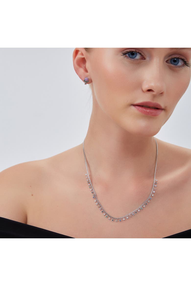 Rainbow Multiple Star Station Necklace Sterling Silver, Alternate, color, Silver