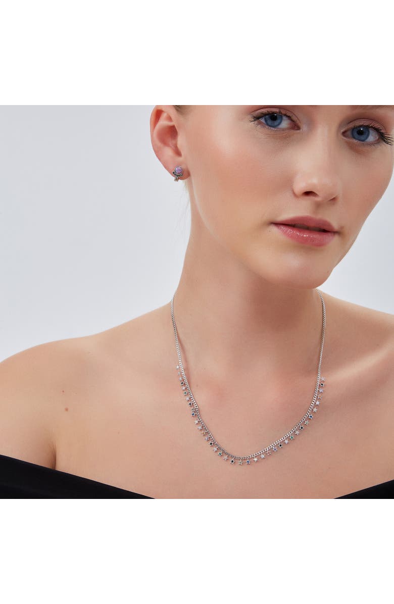 Spero London Rainbow Multiple Star Station Necklace Sterling Silver, Alternate, color, Silver