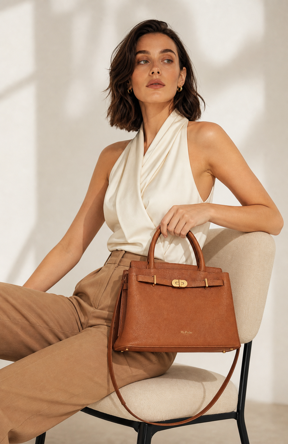 Kensington Genuine Pebble Leather Top Handle Bag, Alternate, color, Biscuit