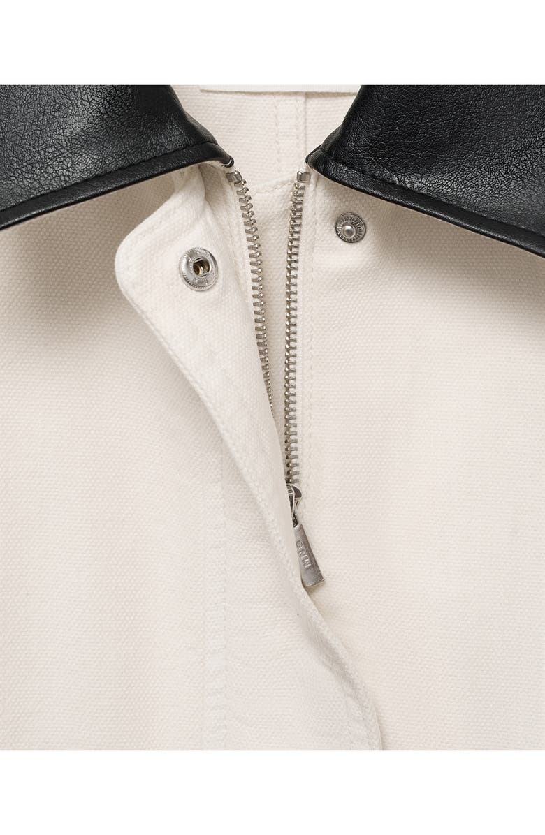 MANGO Faux Leather Collar Denim Jacket, Alternate, color, Ecru