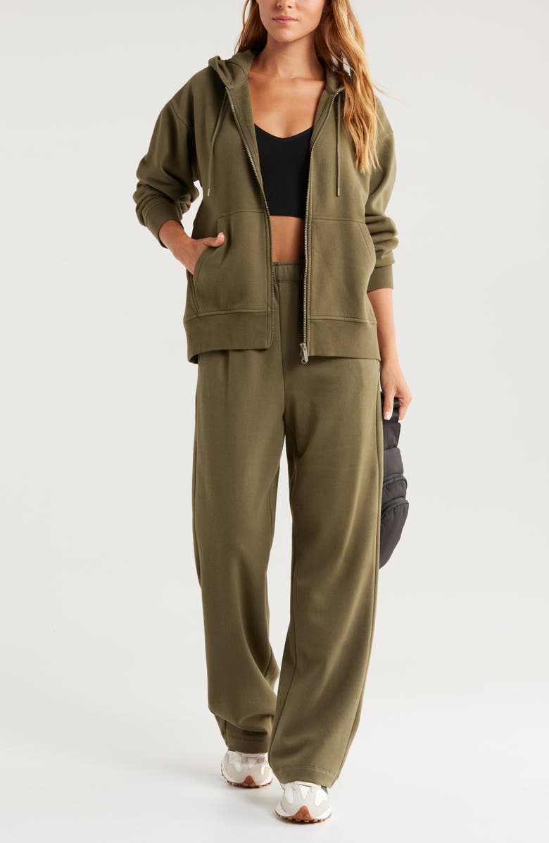 Zella Cloud Fleece Zip Hoodie, Alternate, color, Olive Night