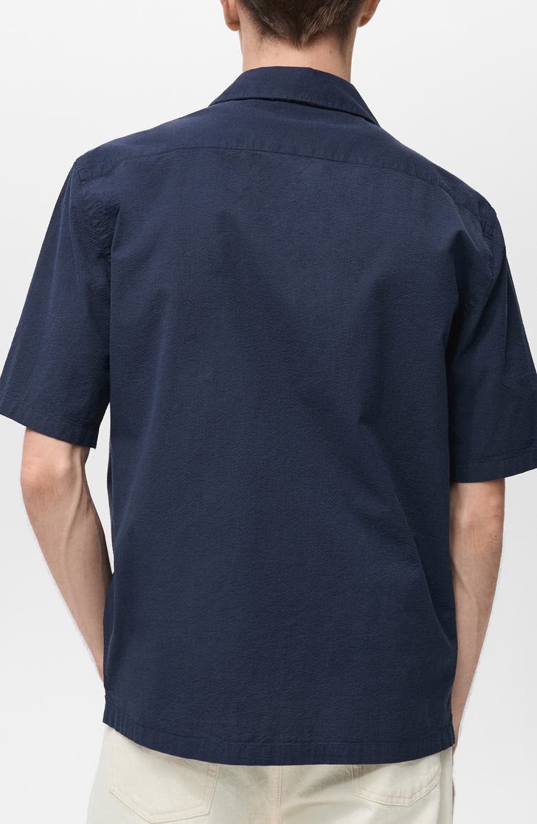 MANGO Textured Bowling Collar Shirt, Alternate, color, Dark Navy
