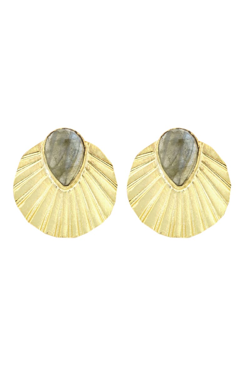 Labradorite Fan Drop Earrings, Main, color, GREY/ GOLD