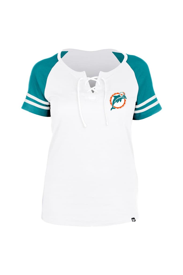 Women's New Era Gray Miami Dolphins Throwback Lace-Up Raglan T-Shirt, Alternate, color, Gray