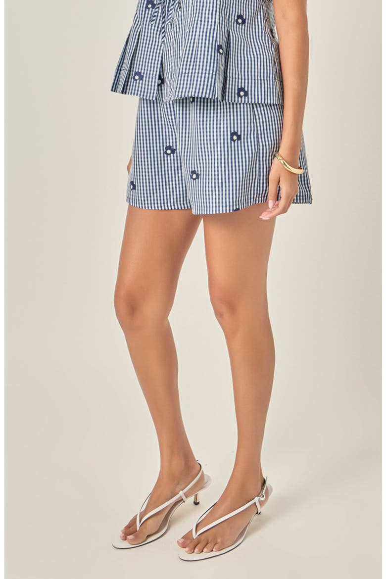 Embroidered Gingham Shorts, Alternate, color, NAVY
