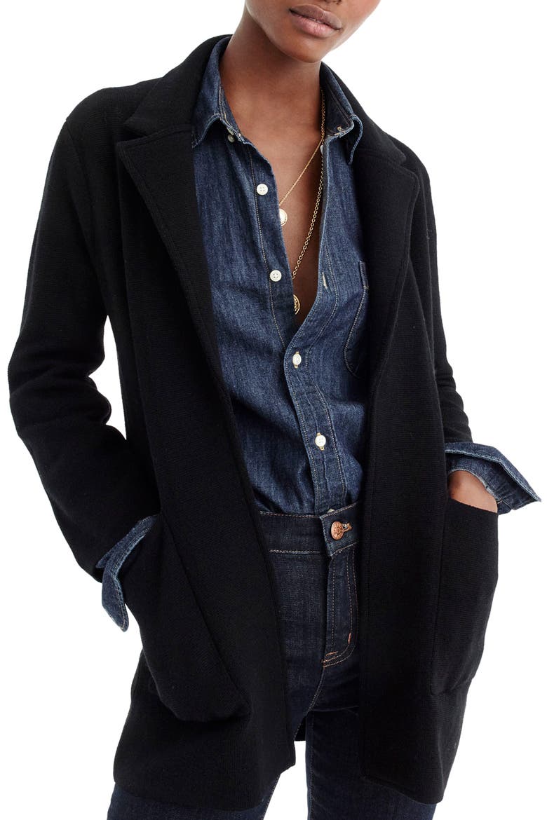 Open Front Sweater Blazer, Main, color, BLACK