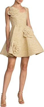 Mac Duggal Pocketed Sleeveless Boucle Floral Mini Dress