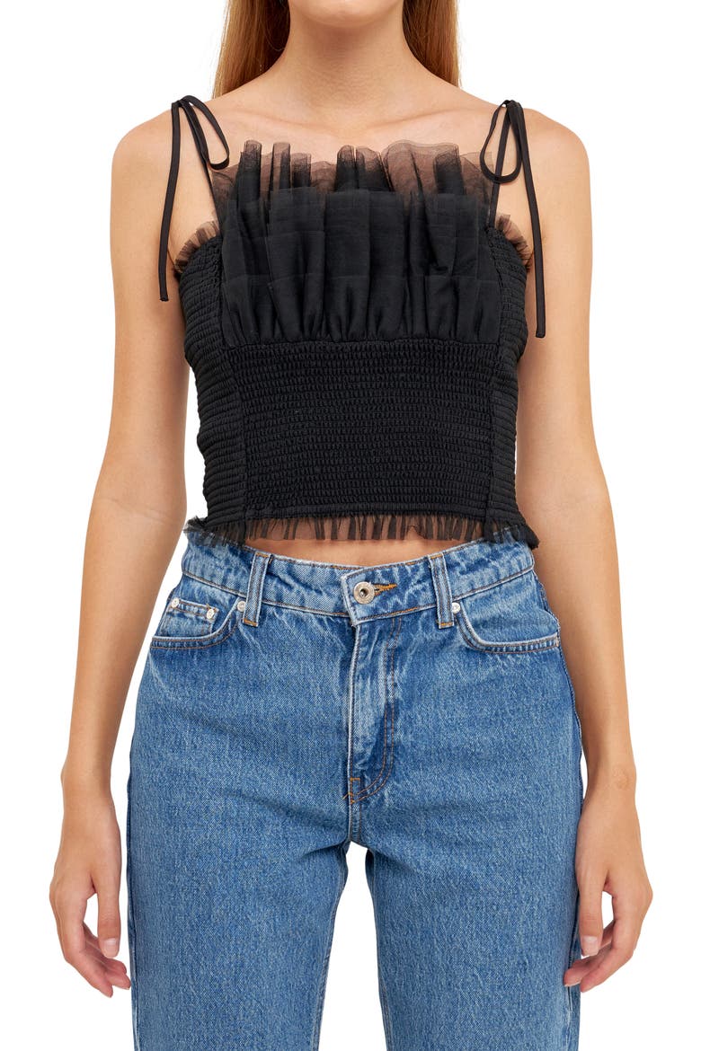 Tulle Crop Tank Top, Alternate, color, BLACK