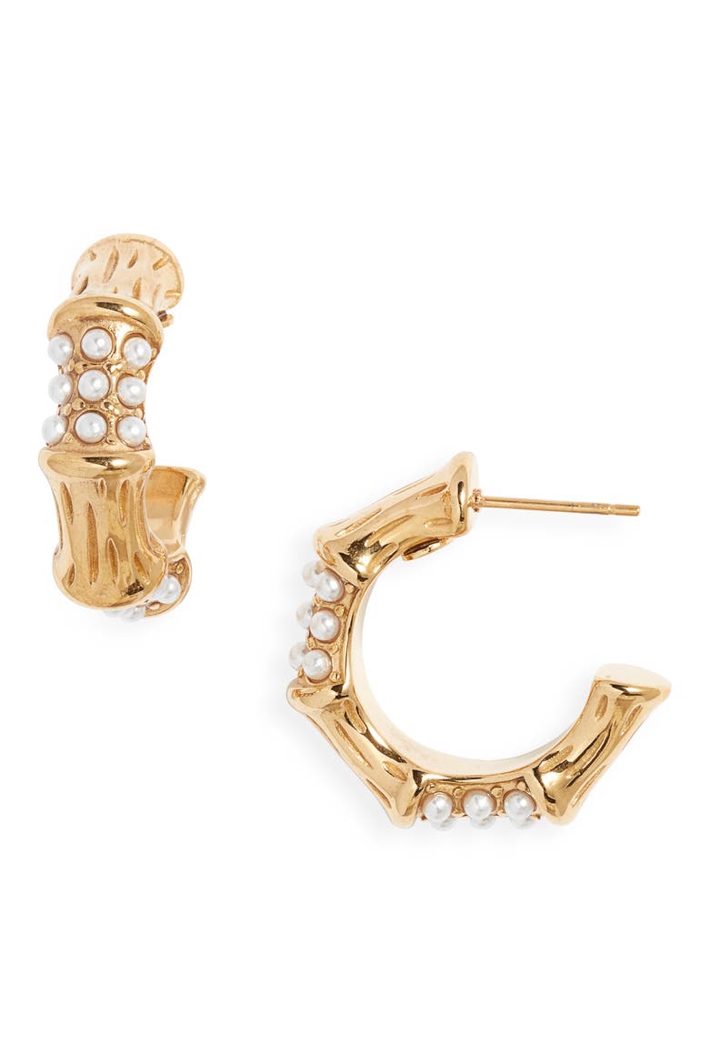 Freshwater Pearl Hoop Earrings, Main, color, GOLD
