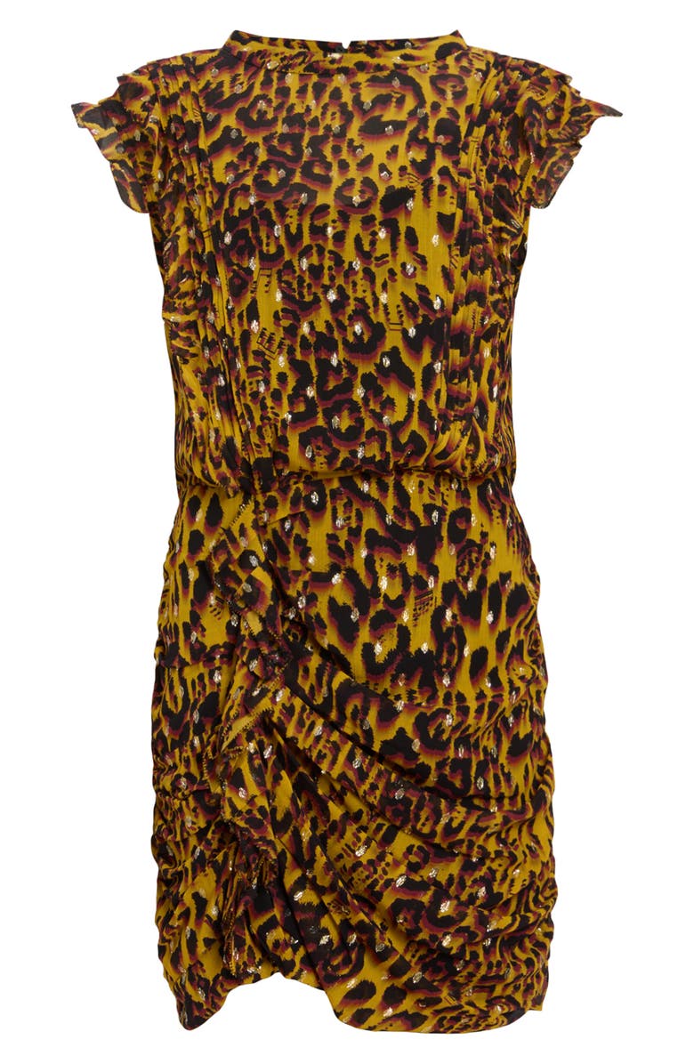 AllSaints Hali Pleated Leopard Spot Cap Sleeve Dress, Alternate, color, Teresa Deep Yellow