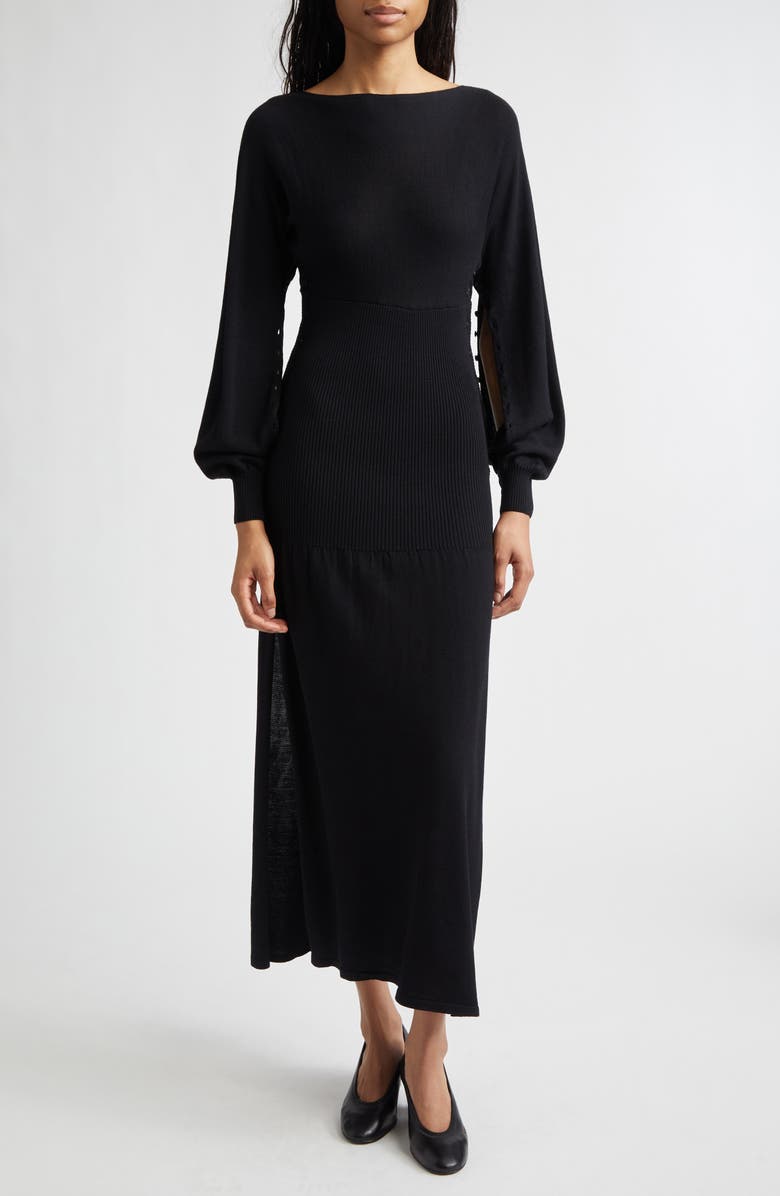 Paloma Wool Fa Cutout Long Sleeve Extrafine Merino Wool Sweater Dress, Main, color, Black