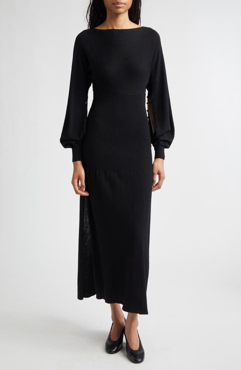 Fa Cutout Long Sleeve Extrafine Merino Wool Sweater Dress
