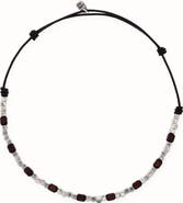 UNODE50 Leather Necklace with Silver and Wood Beads