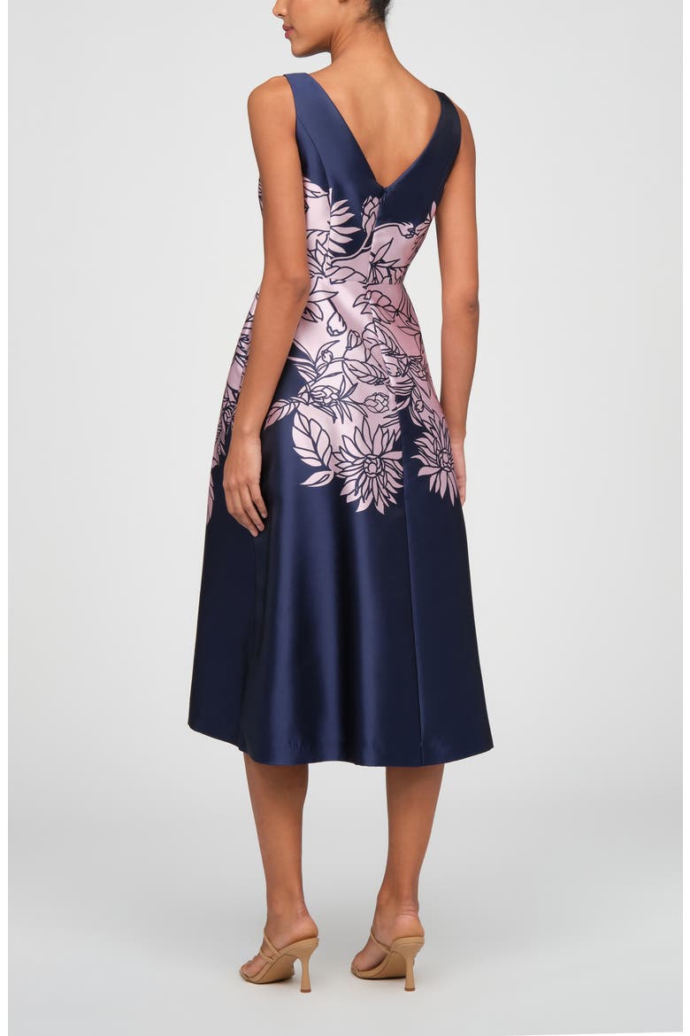 Evaline Placed Floral Cocktail Midi Dress, Alternate, color, DEEP NAVY