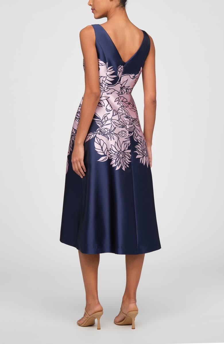 Kay Unger Evaline Placed Floral Cocktail Midi Dress, Alternate, color, Deep Navy