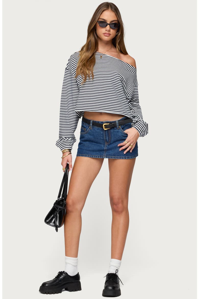 Aveline Stripe One-Shoulder Sweatshirt, Alternate, color, NAVY-AND-WHITE