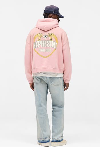 Oversize Distressed Angel Border Graphic Hoodie