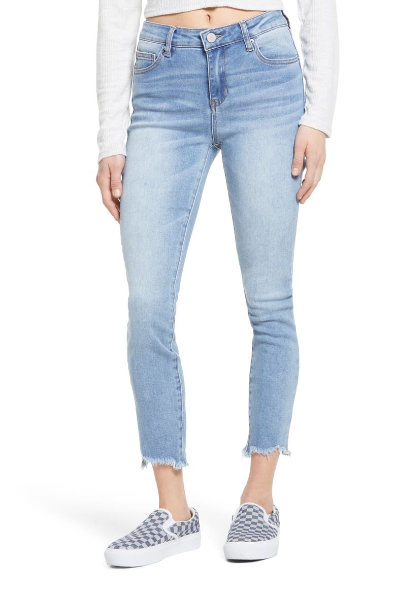Eco Ashley High Waist Fray Hem Skinny Jeans, Main, color, LIGHT