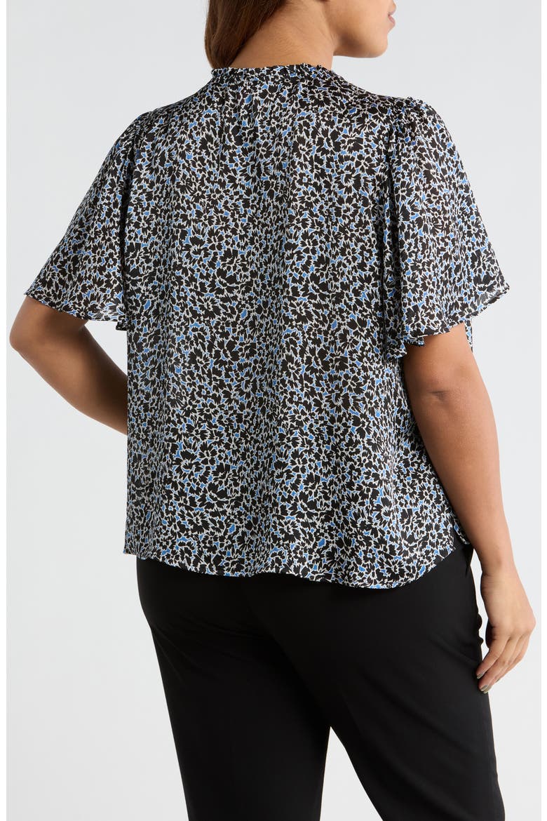 Floral Tie Neck Top, Alternate, color, CLASSIC BLUE