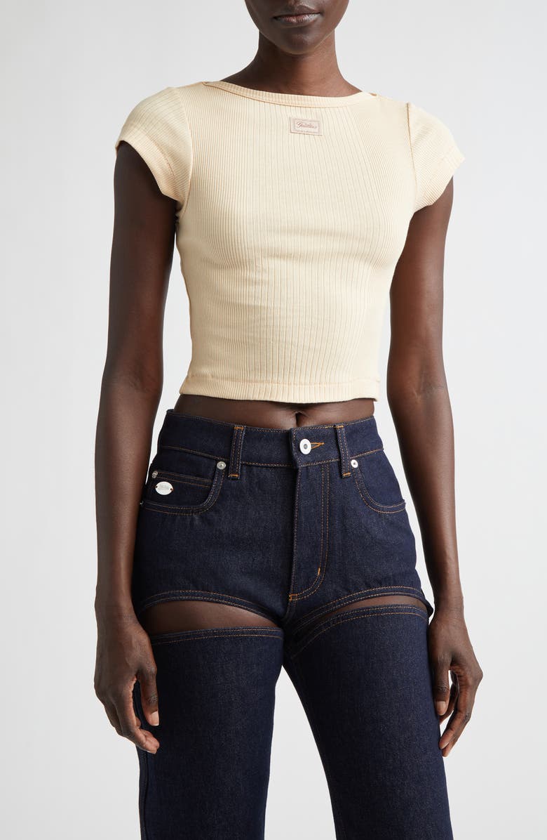 Jean Paul Gaultier Needle Patch Rib Baby Tee, Main, color, Nude