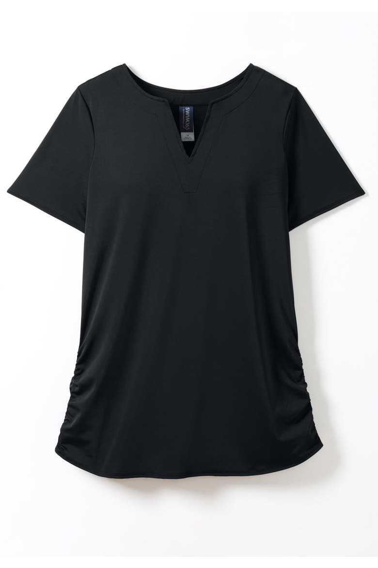 Split Neck Short Sleeve Swim Tee With Built In Bra, Alternate, color, BLACK