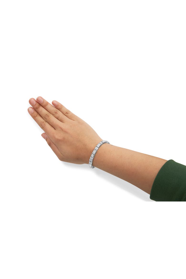 10K White Gold Round and Baguette Cut Diamond Bracelet, Alternate, color, White