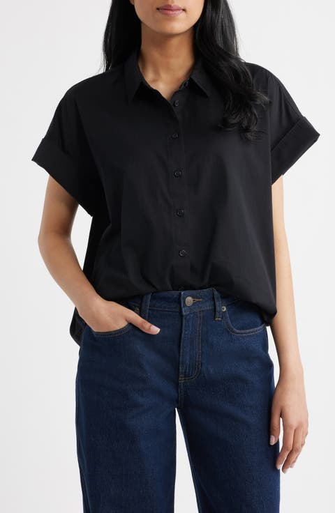 Oversize Short Sleeve Cotton Button-Up Shirt