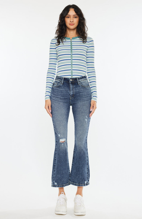 Kancan Miley Essentials High Rise Cropped Flare Jeans In Blue