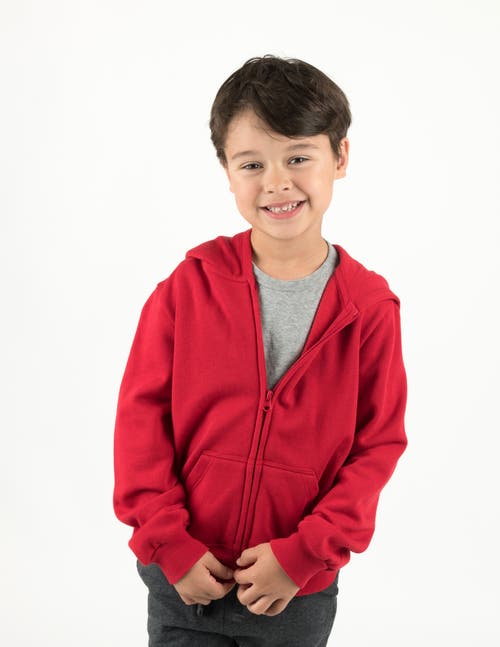 Leveret Kids Zip-up Hoodie, 100% Cotton, Solid Colors In Red