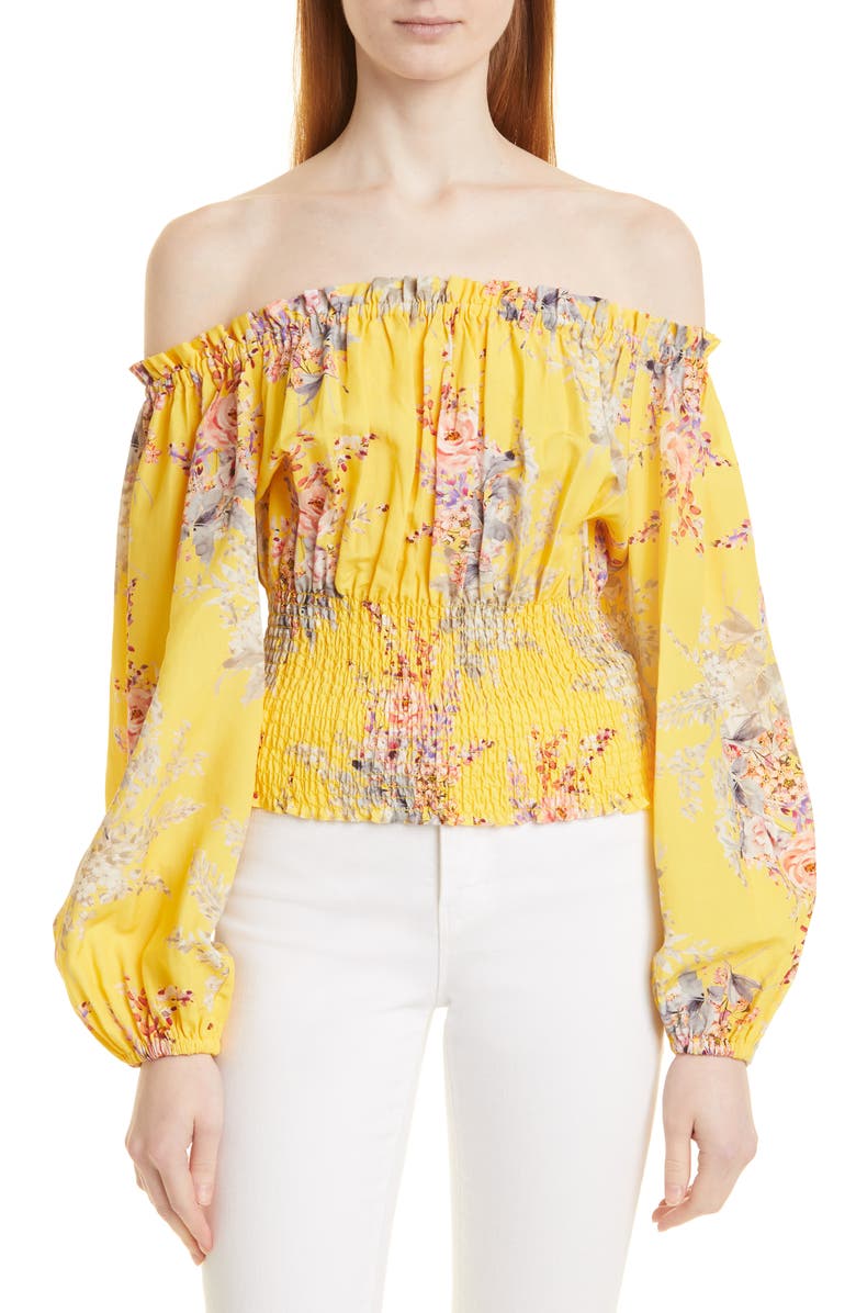 KOBI HALPERIN Noa Floral Off the Shoulder Smocked Top, Main, color,