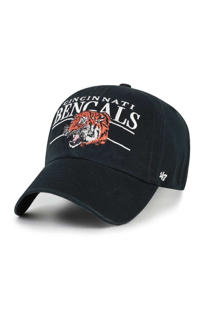 Men's '47 Black Cincinnati Bengals Throwback Graphic Clean Up Adjustable Hat, Alternate, color, Black