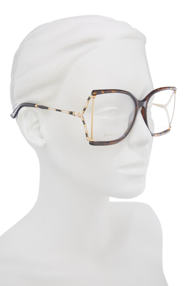 Gucci 60mm Square Optical Frames, Alternate, color, Havana Gold Transparent