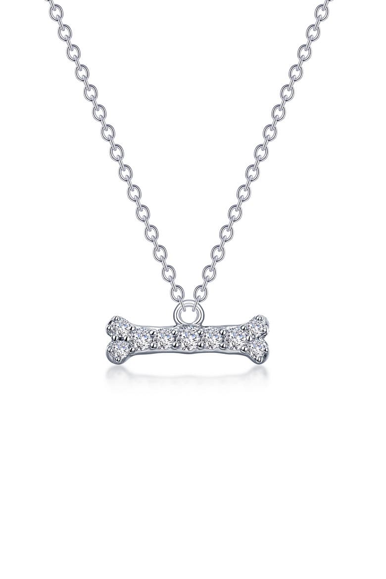 Simulated Diamond Dog Bone Pendant Necklace, Main, color, SILVER