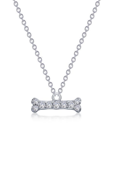 Simulated Diamond Dog Bone Pendant Necklace
