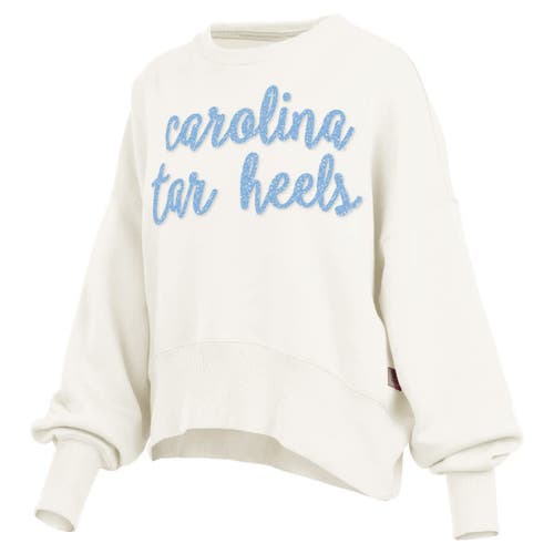 Pressbox Cream North Carolina Tar Heels Oversized Chelsea Waist Length Pullover Sweatshirt In White