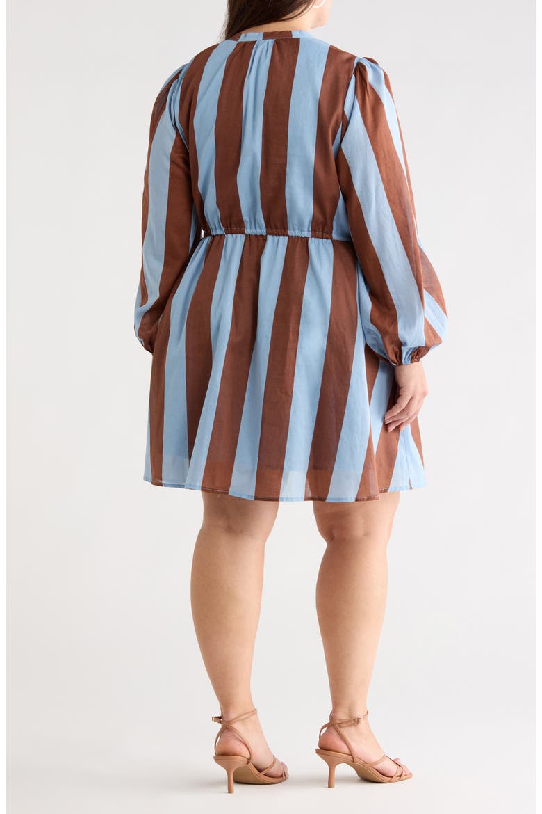 Evabelle Stripe Long Sleeve Shift Dress, Alternate, color, BROWN-BLUE