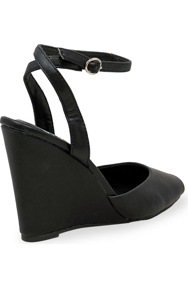 CHASE AND CHLOE Peep Toe Wedge Sandal, Alternate, color, Black Pu
